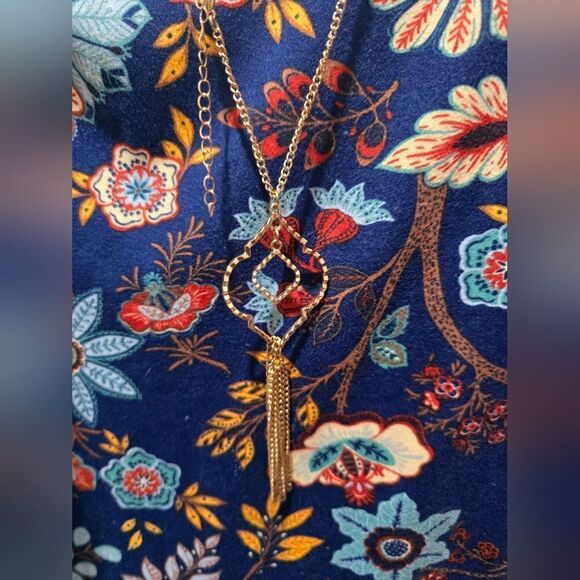 Rare Editions Girls Dress Blue Floral Lace Trim Attached Necklace NWOT SIZE 7 - Picture 3 of 4